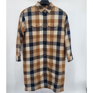 Outerknown Shacket Womens Size Medium Brown Plaid Blanket Coat Long Line Quilted